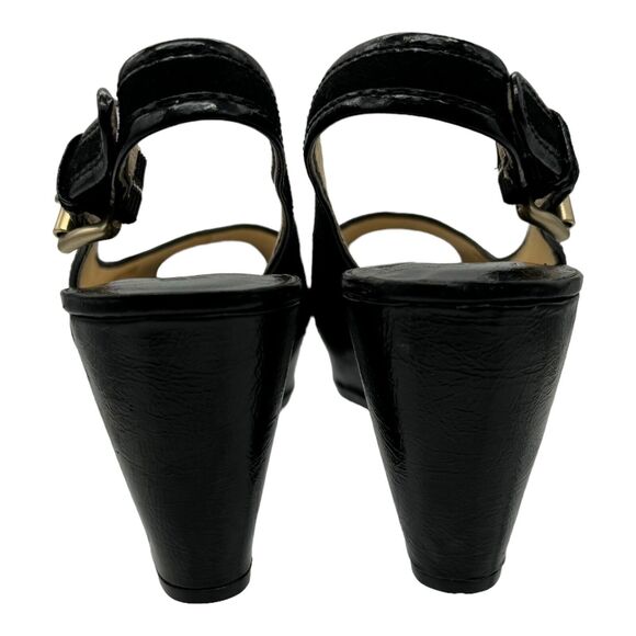 Michael Kors Platform Sandals Womens 10 Black Leather Open Toe Chic Elevated EUC - Picture 9 of 16